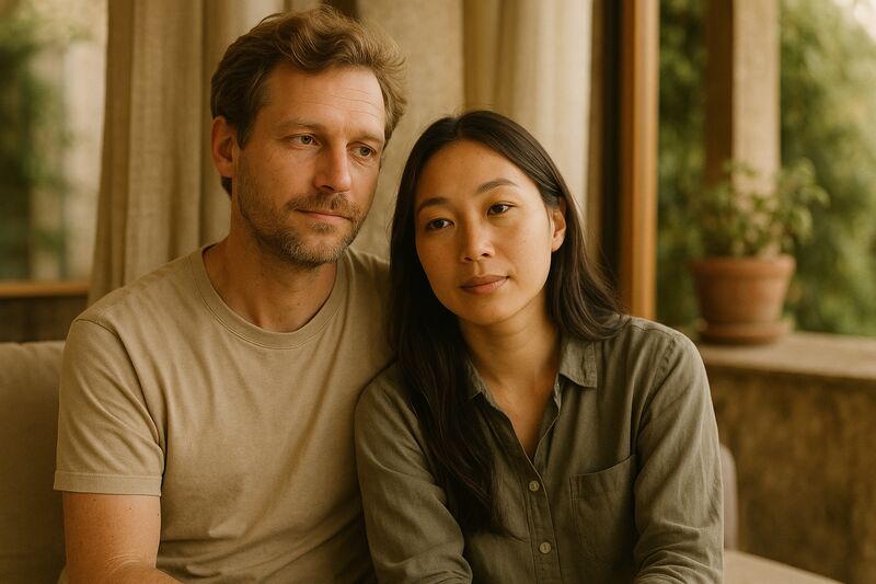 Two people sitting together in a calm, unhurried conversation